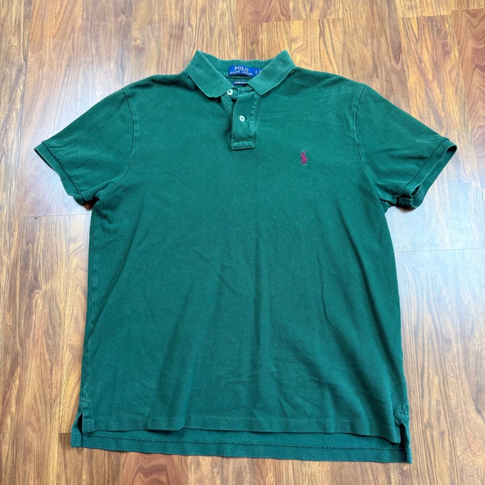 Polo Ralph Lauren Mens Green Custom Slim Fit Short Sleeve Polo Shirt Large